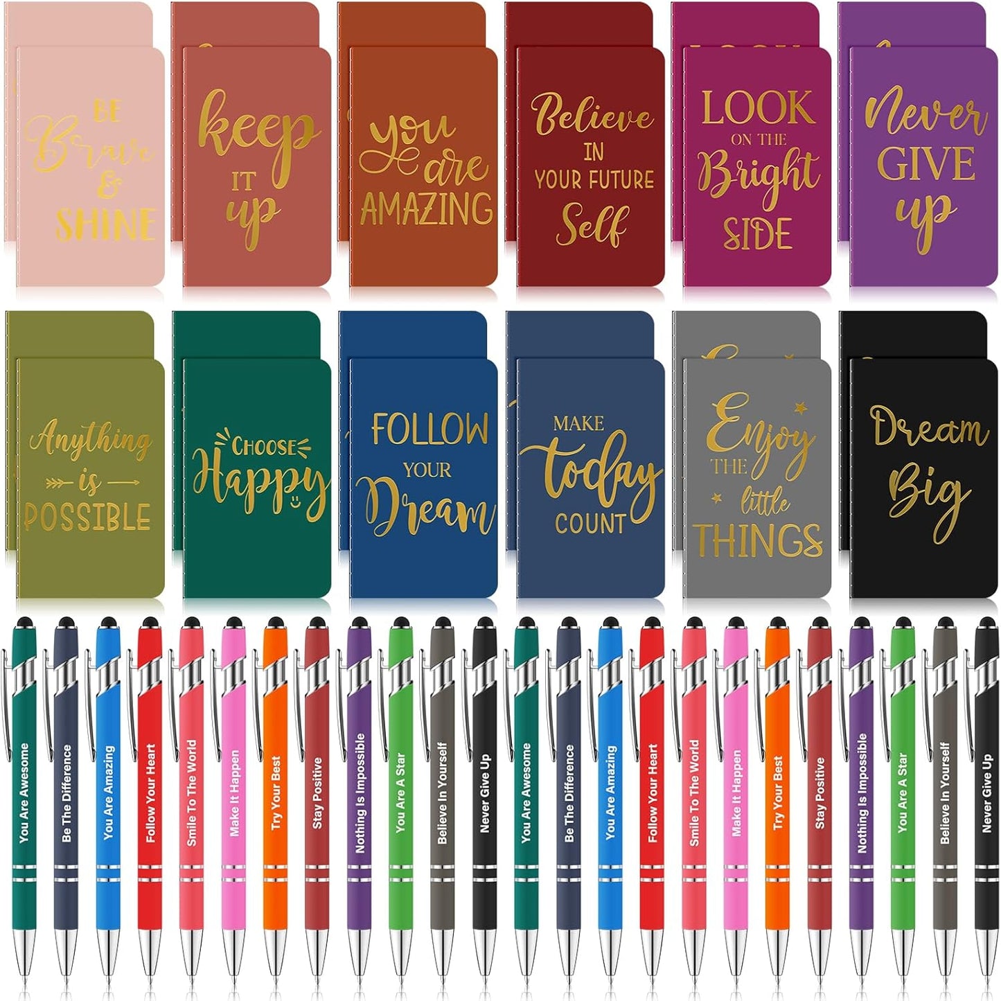 96 Pcs Bulk Motivational Pens and Notepads for Inspiration