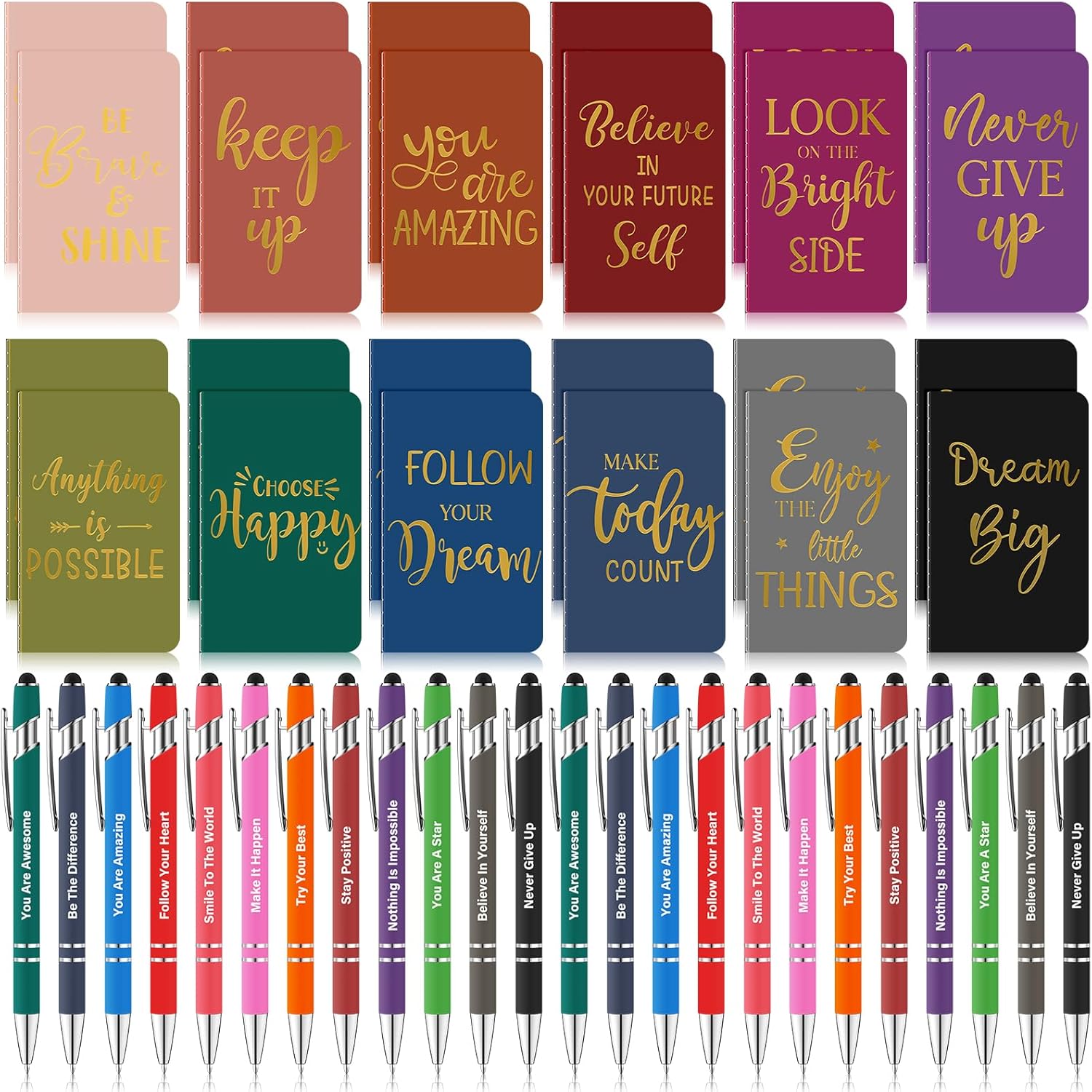 96 Pcs Bulk Motivational Pens and Notepads for Inspiration