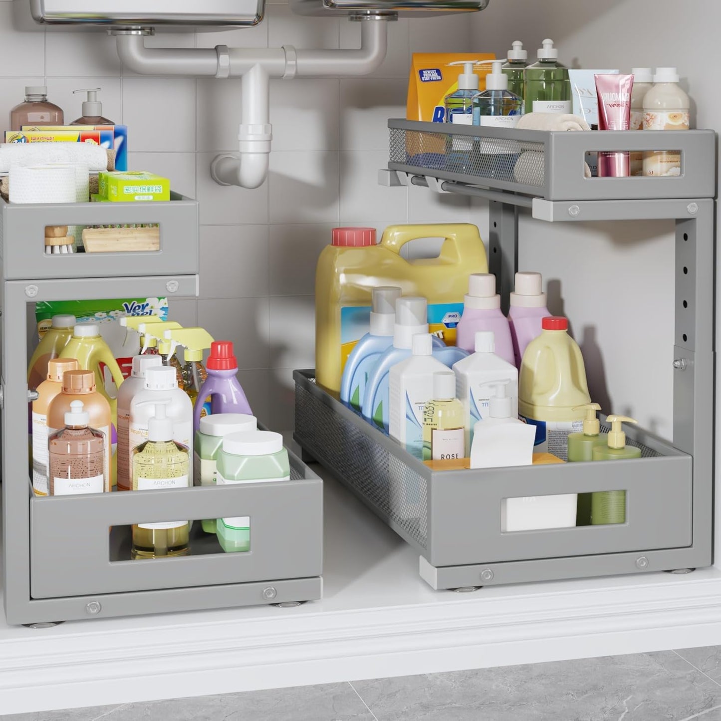 2 Pack 17IN Depth Under Sink Storage Organizer for Home Use