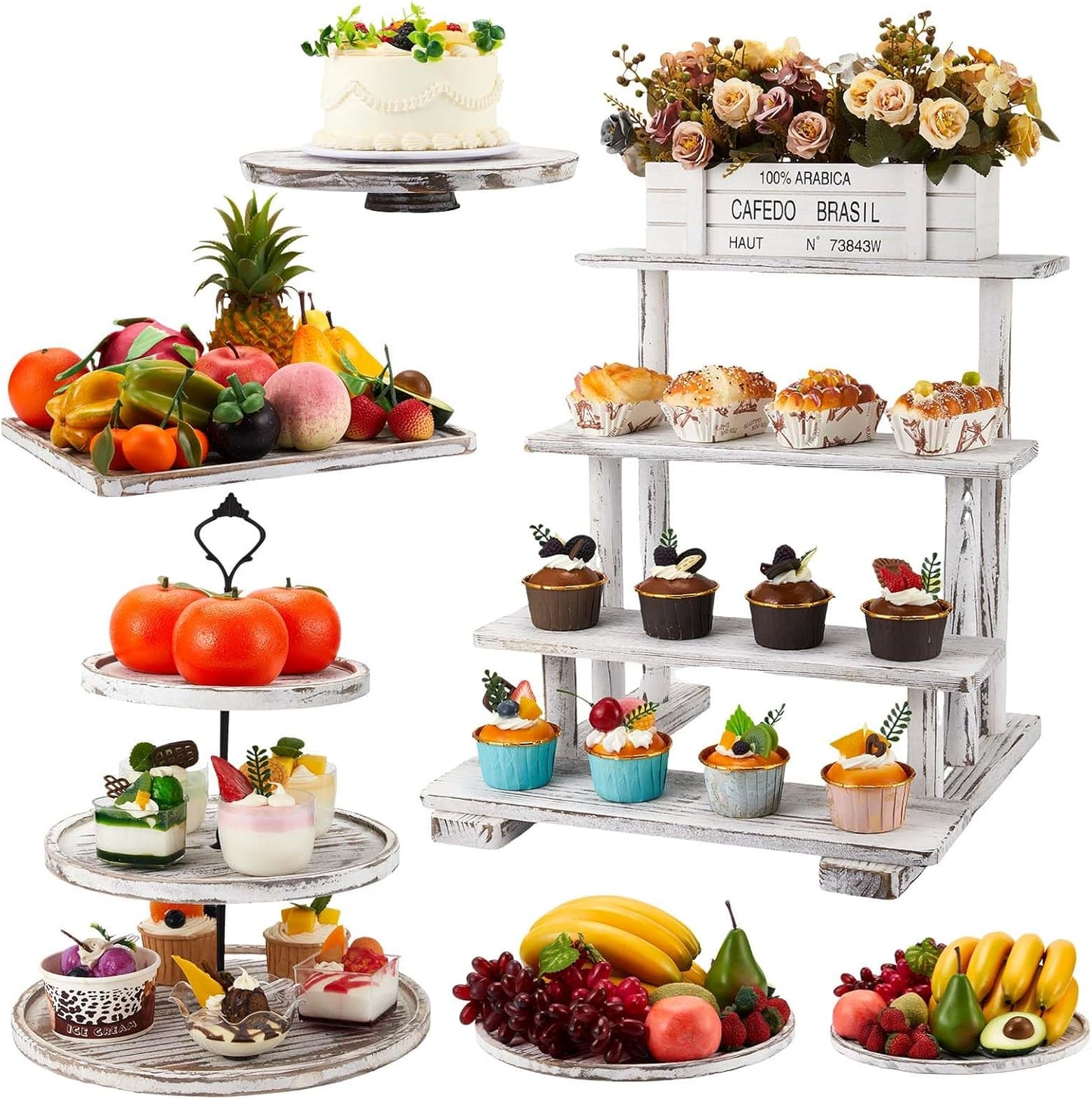 Roowest Wood Cake Stands Set of 6 Rustic Dessert Towers