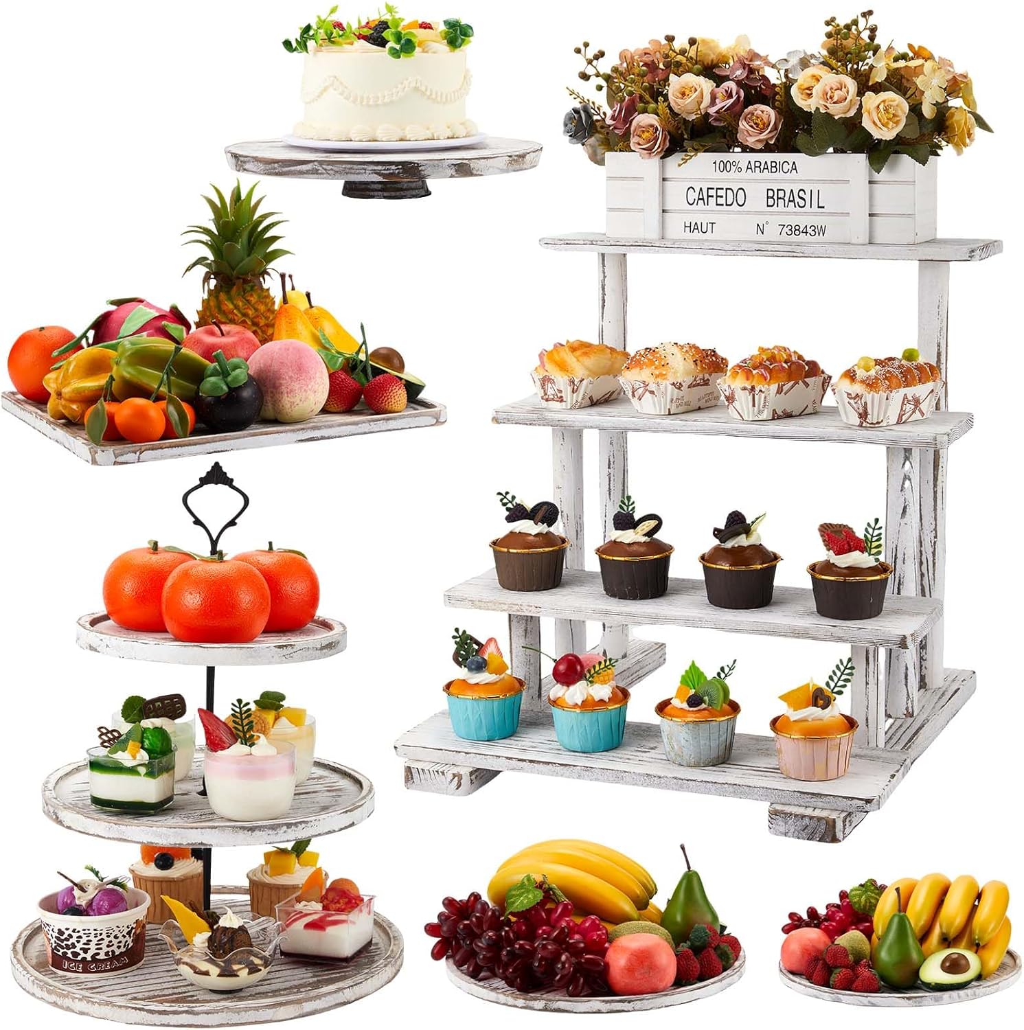 Roowest Wood Cake Stands Set of 6 Rustic Dessert Towers