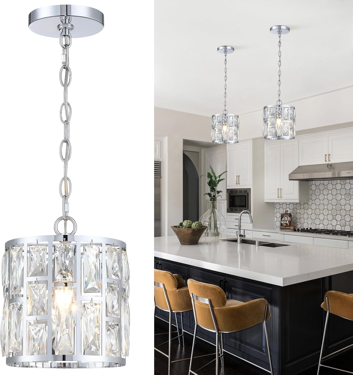 Modern Crystal Pendant Light Fixture for Kitchen and Dining Room