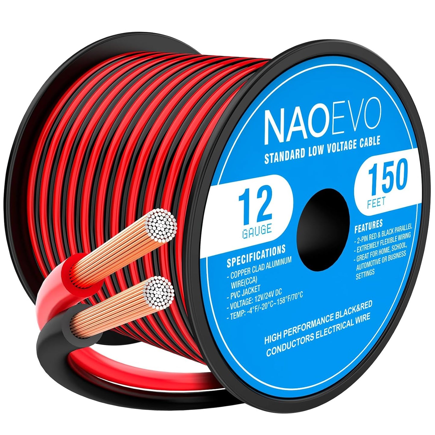 NAOEVO 12 Gauge Wire 150FT for Flexible Low Voltage Applications