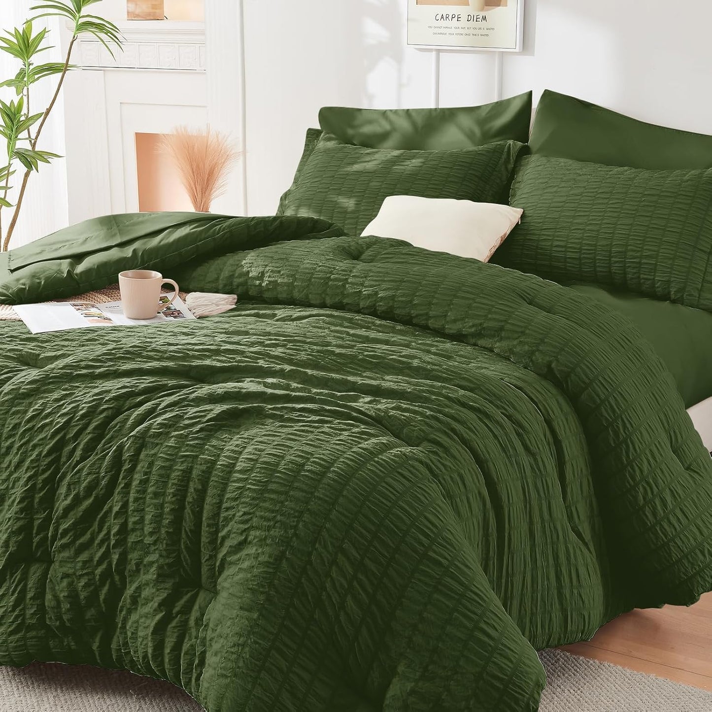 HYMOKEGE Olive Green Full Size Comforter Set for All Seasons