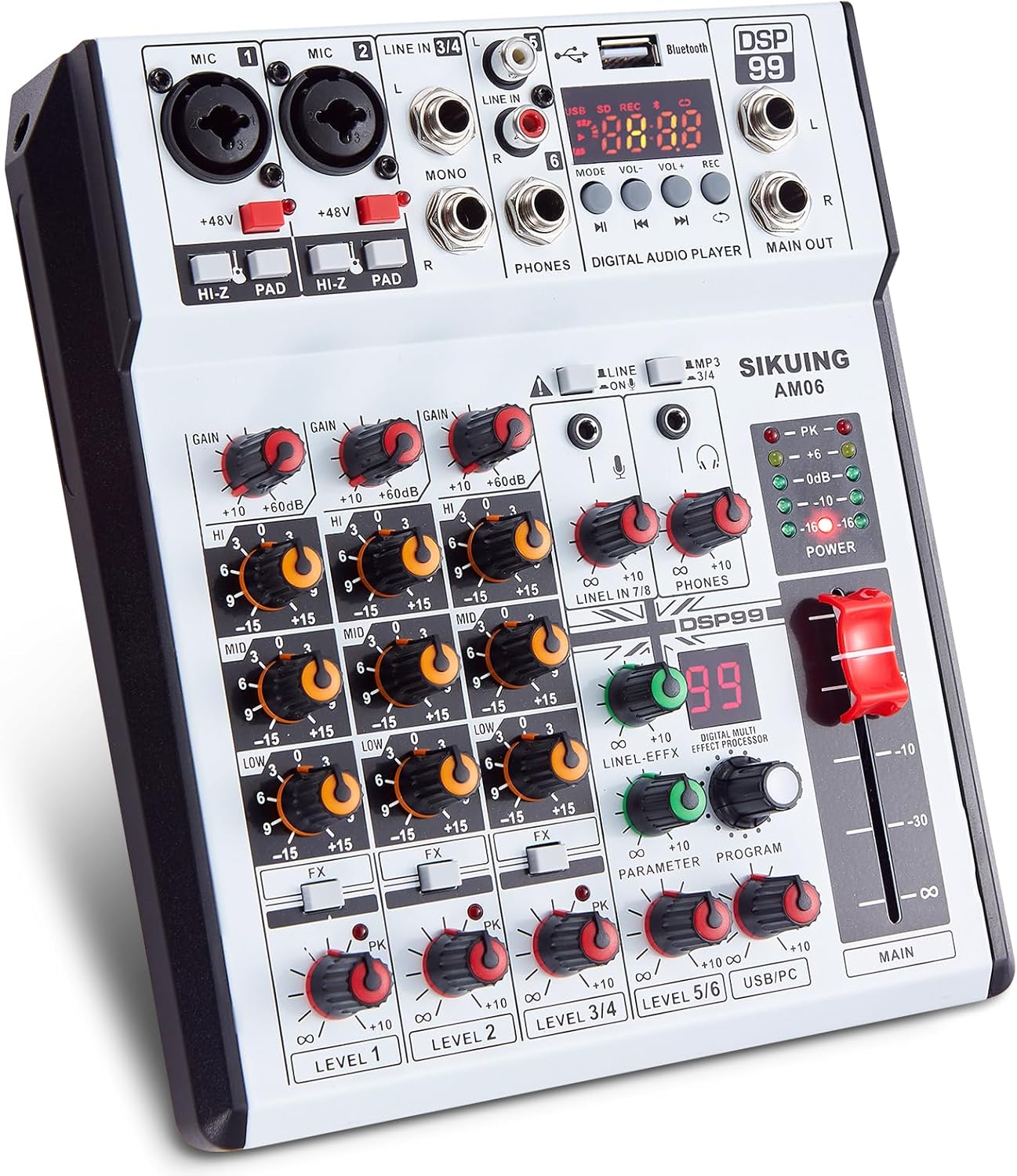6 Channel Audio Mixer with Bluetooth and 99 DSP Effects for DJs