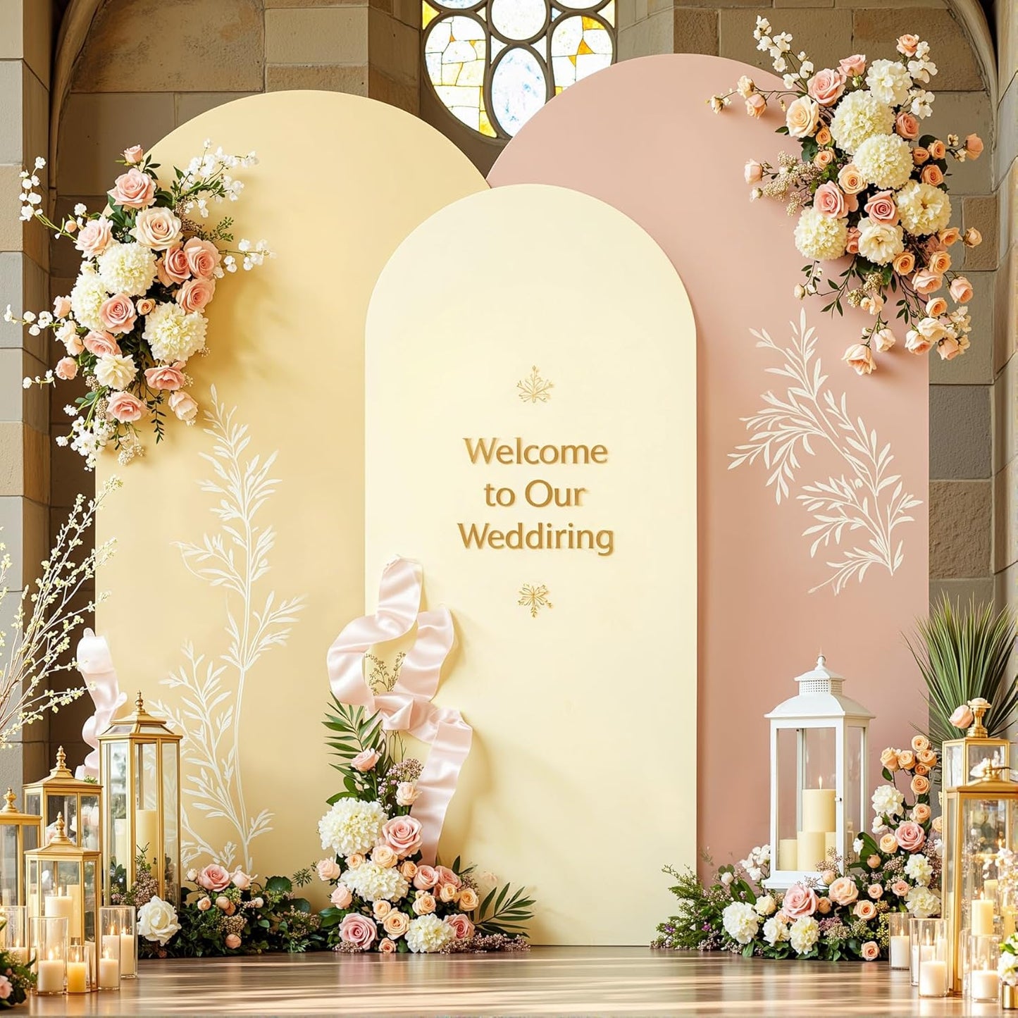 Champagne Cream Arch Backdrop Covers Set of 3 for Parties