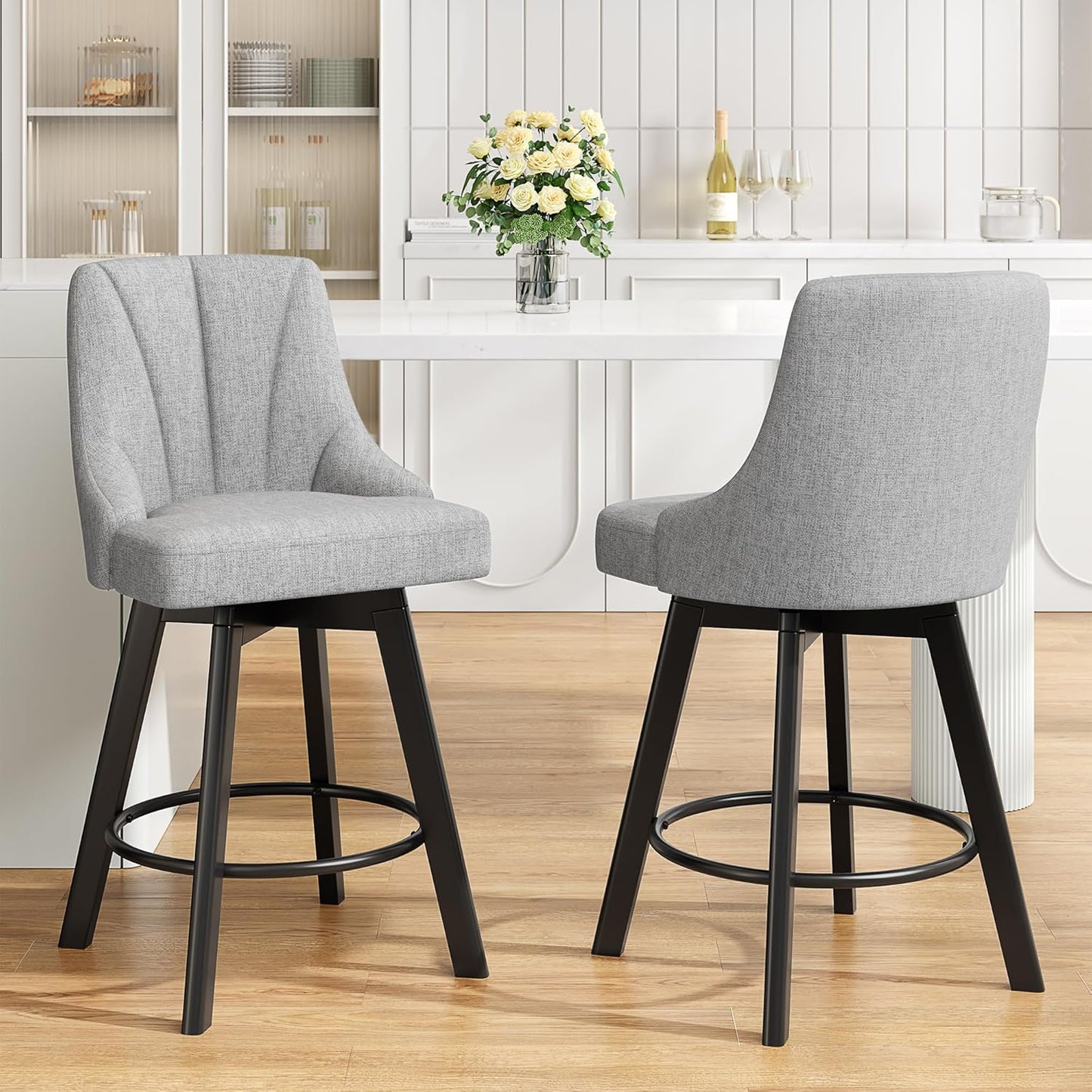 Swivel Bar Stools with Backs for Kitchen Island, Light Gray