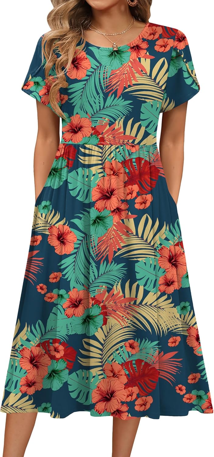 HOTOUCH Women's Summer Short Sleeve A-Line Midi Dress Review