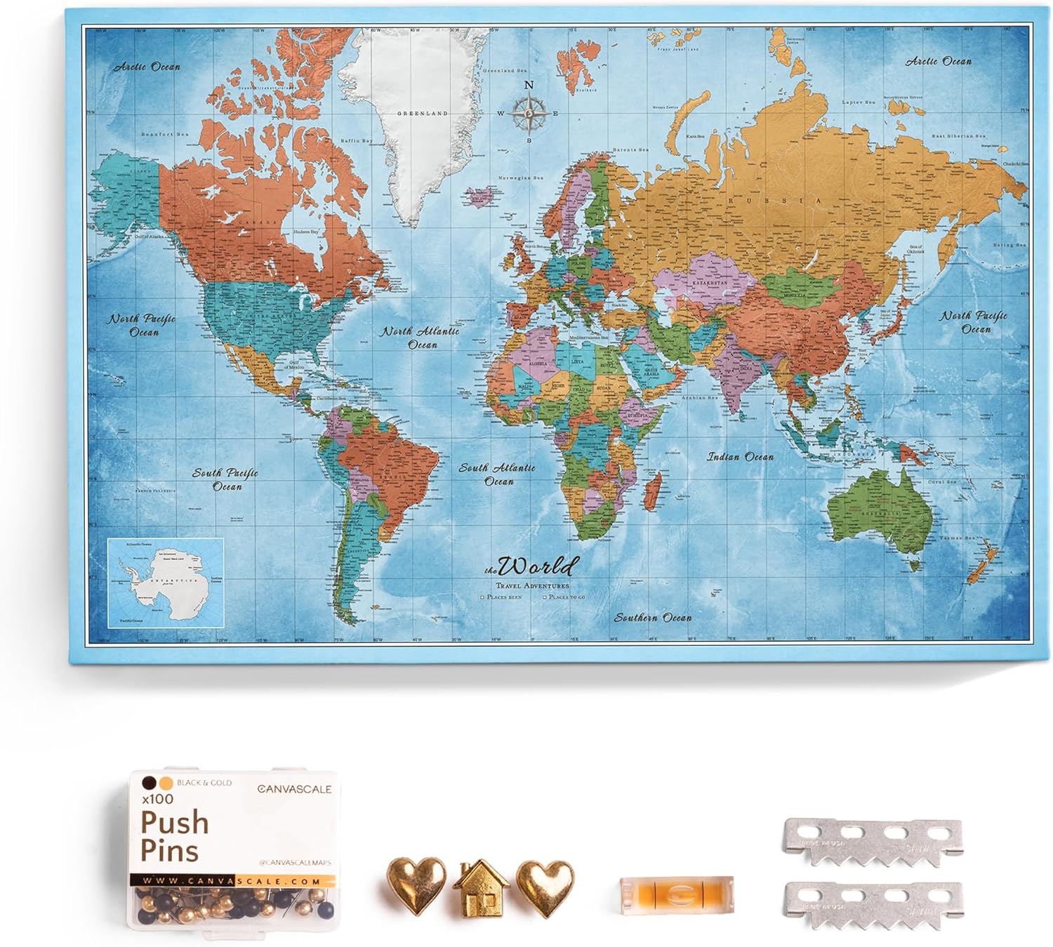Canvas World Map with Cork Pin Board for Stylish Home Decor