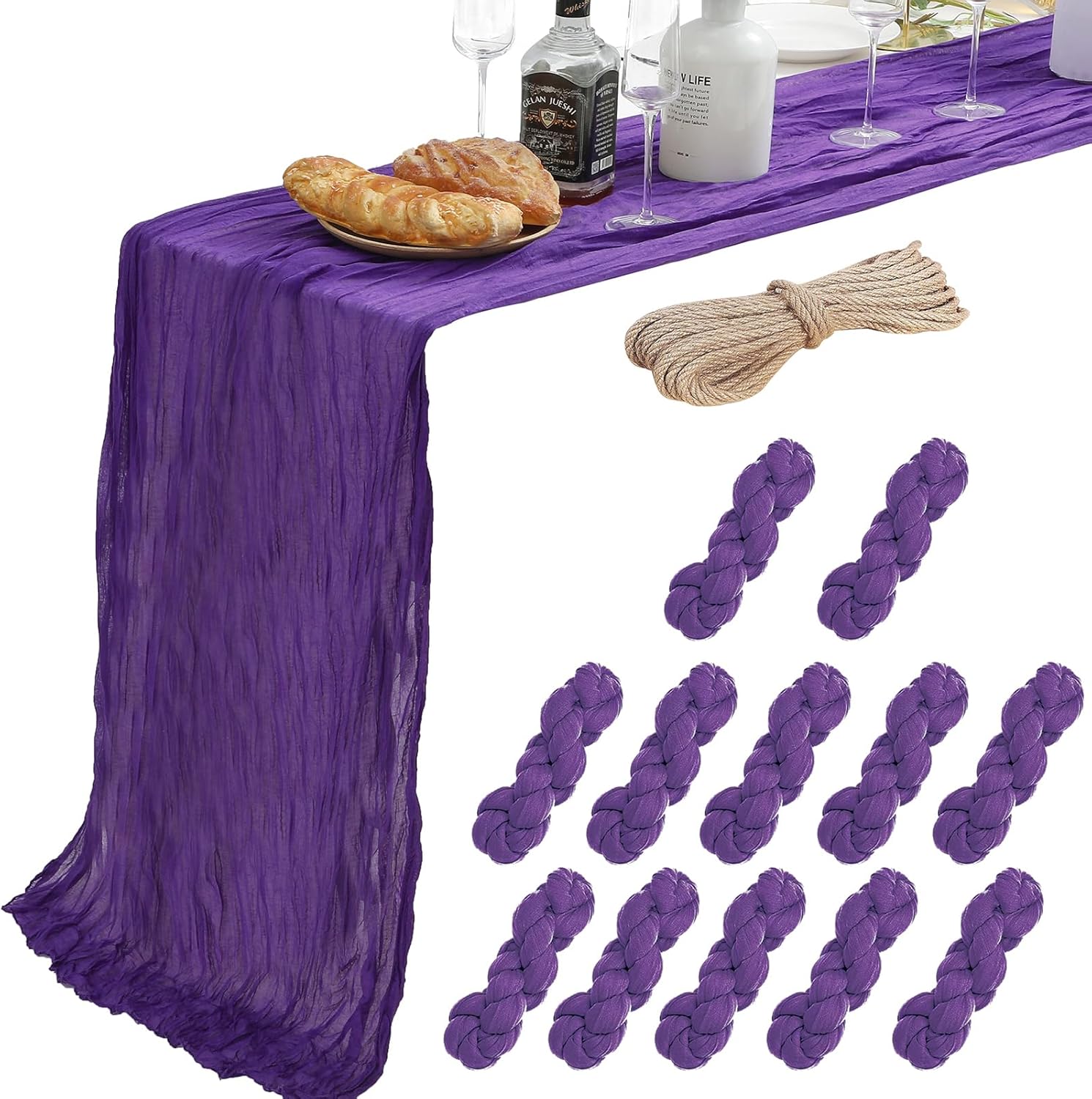 10 Ft Dark Purple Cheesecloth Table Runner for Elegant Decor