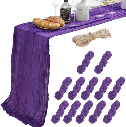 10 Ft Dark Purple Cheesecloth Table Runner for Elegant Decor