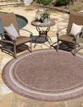 Outdoor Border Area Rug 13 ft Round - Soft Border, Brown/ Ivory