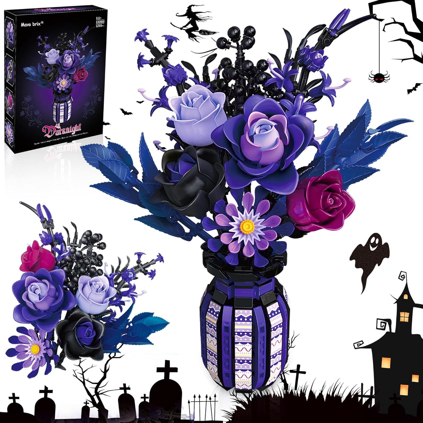 Halloween Flowers Building Set with Vase for Stunning Decor
