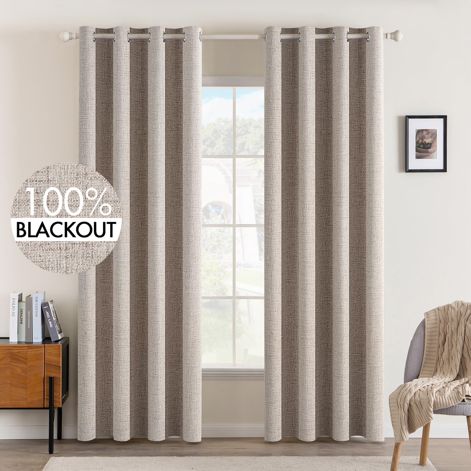 MIULEE Blackout Curtains for Bedroom - Luxury Khaki Drapes