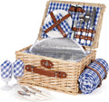 Picnic Basket Set for 2 - Wicker Insulated Hamper with Blanket
