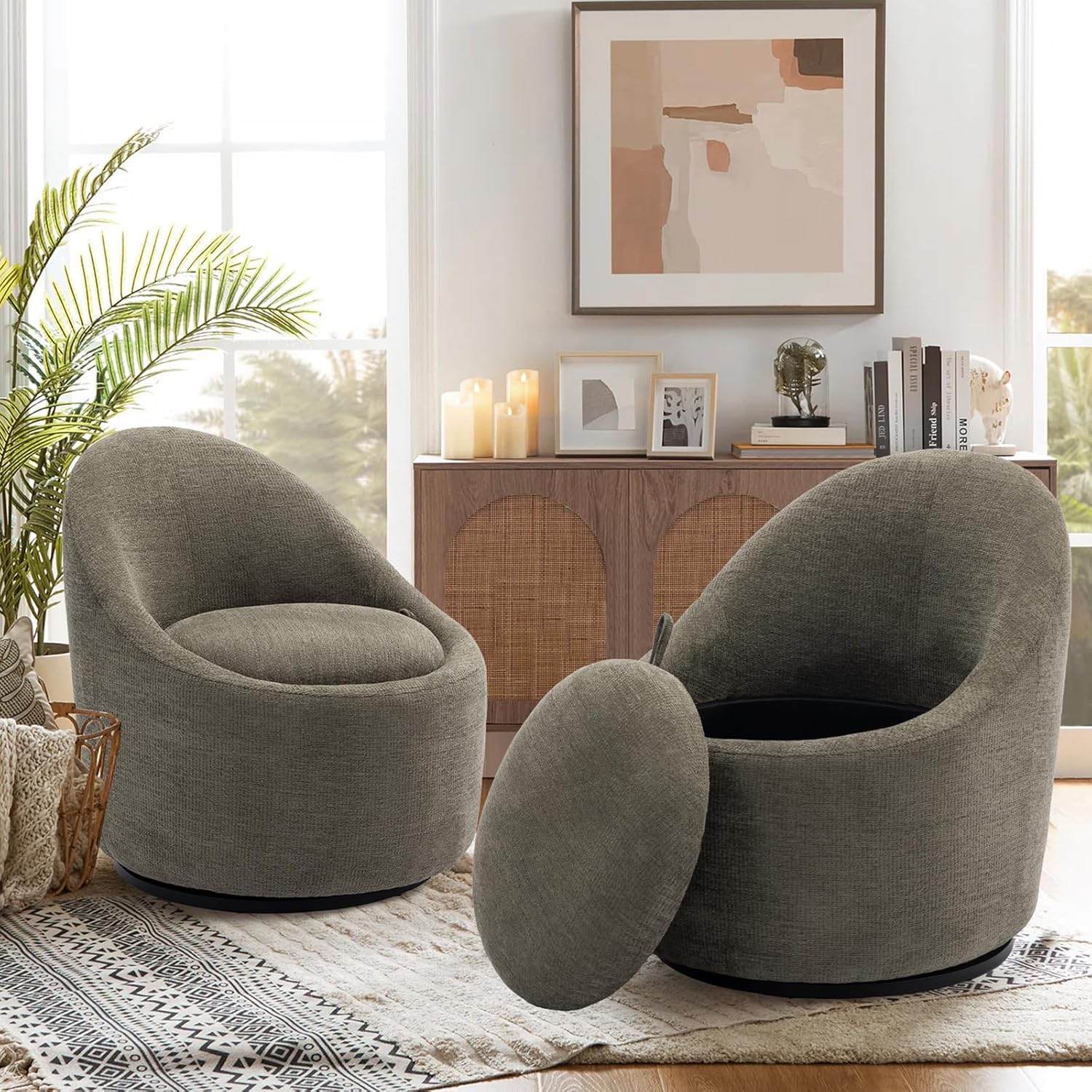 Modern Swivel Chairs with Hidden Storage - Set of 2