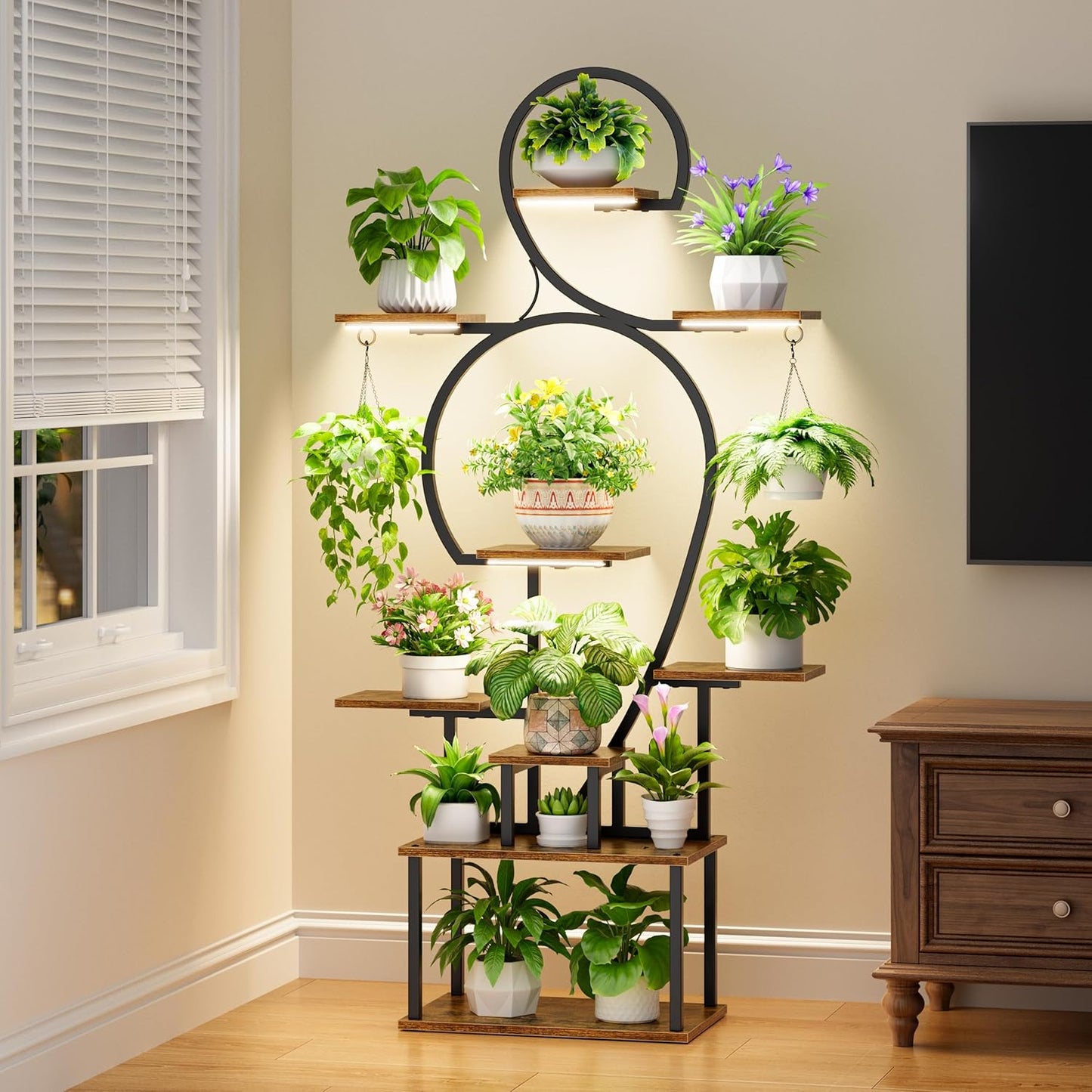 POZILAN Plant Stand Indoor with Grow Light for Multiple Plants