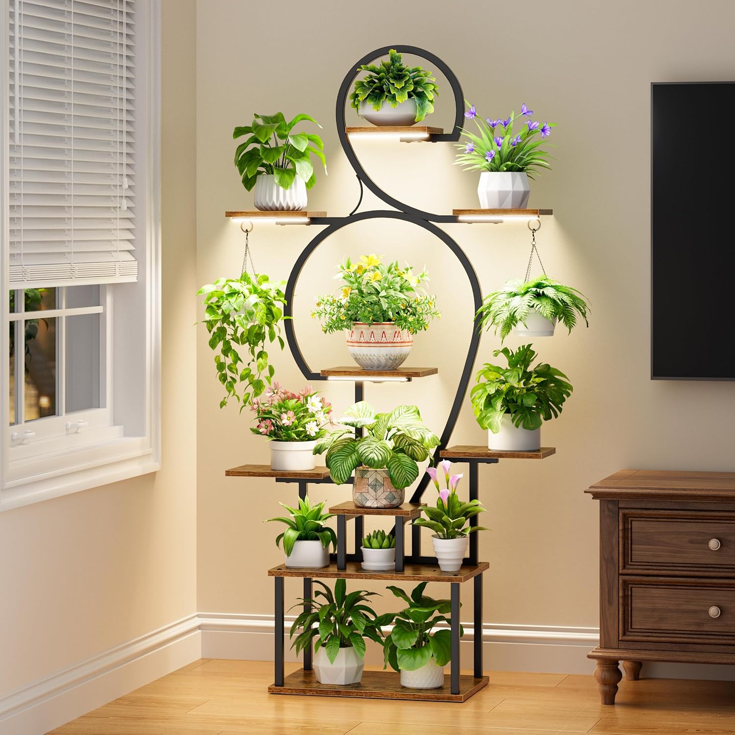POZILAN Plant Stand Indoor with Grow Light for Multiple Plants