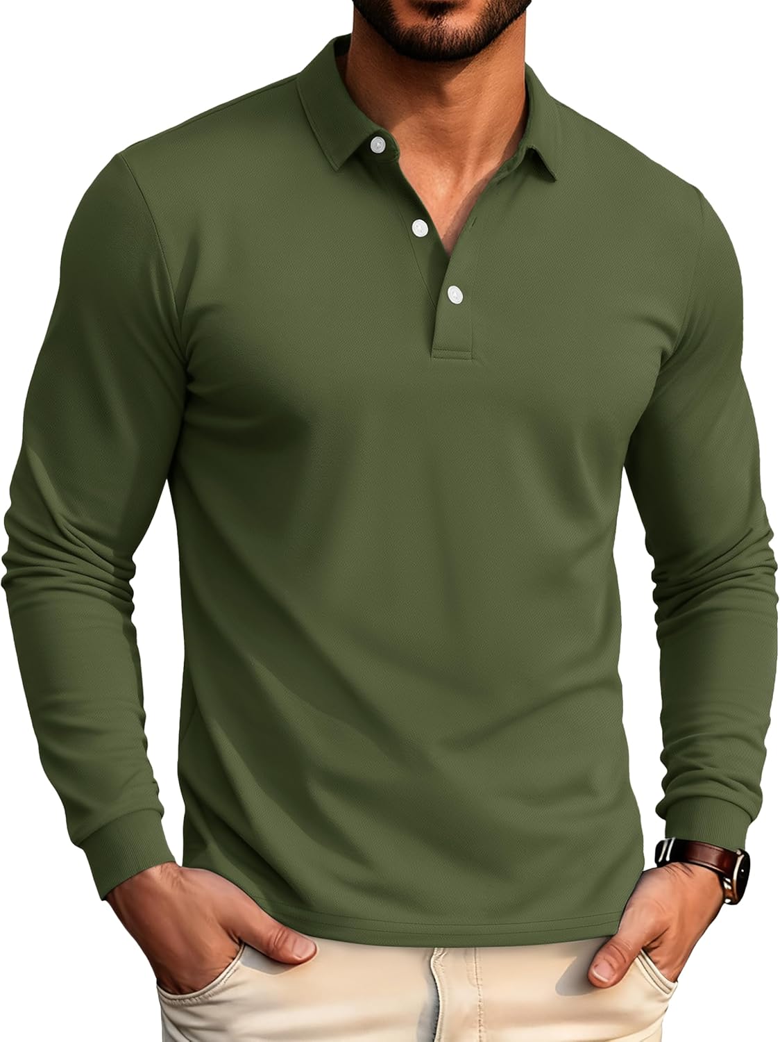 MAGCOMSEN Men's Polo Shirt Long Sleeve Quick Dry Athletic