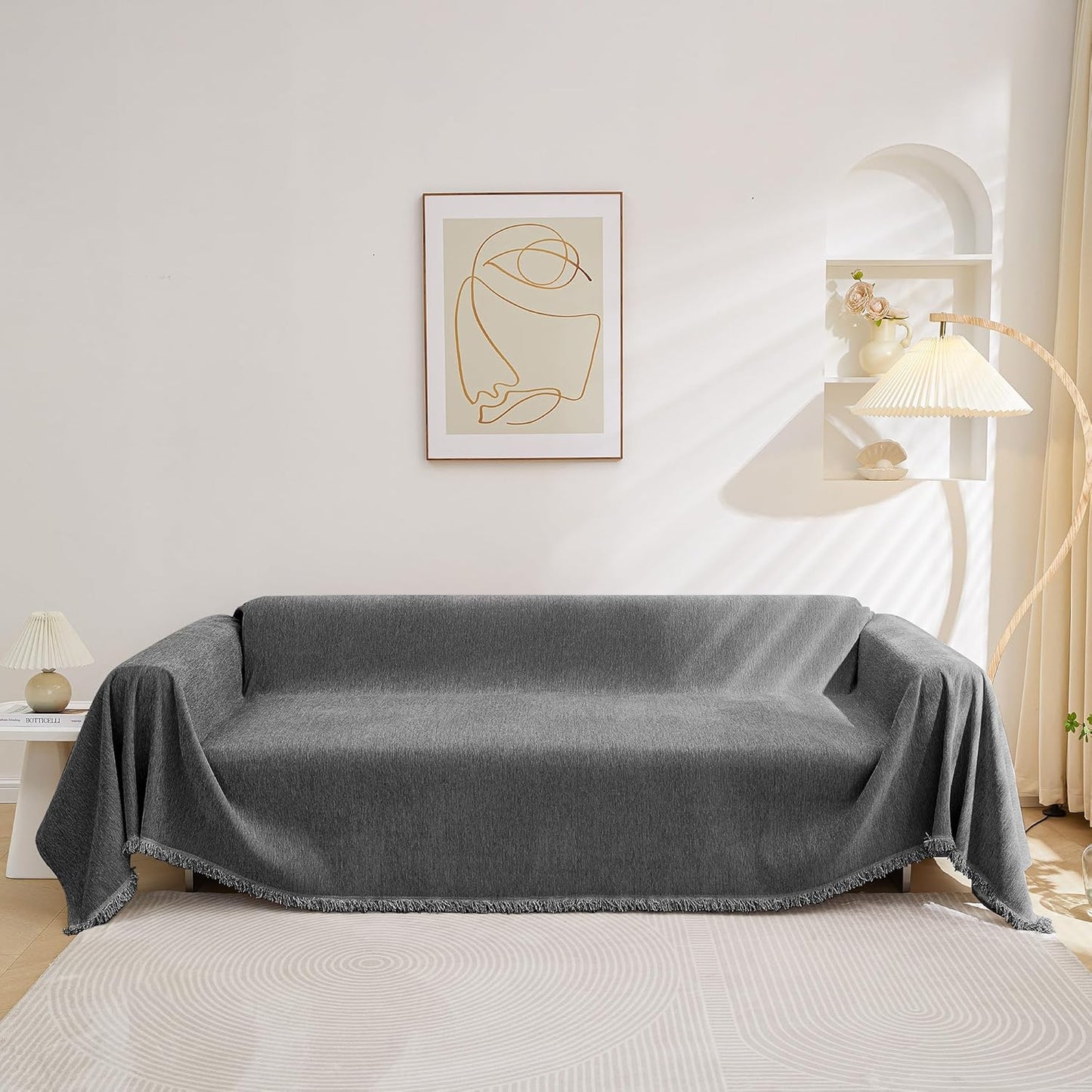 MEETSKY Sectional Couch Covers for 2 Seat Sofa in Charcoal Gray