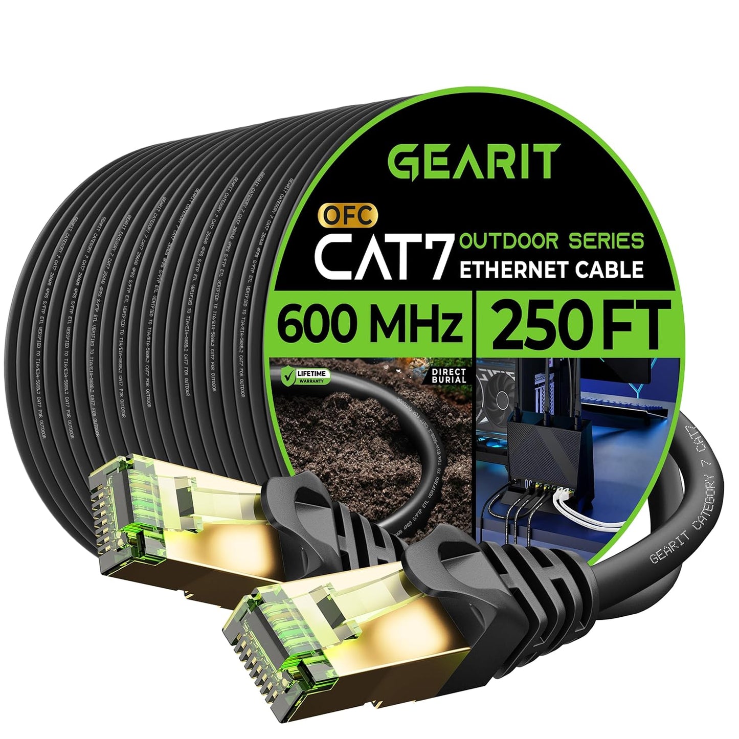 GEARit Cat7 Outdoor Ethernet Cable 250ft - Waterproof & UV Resistant