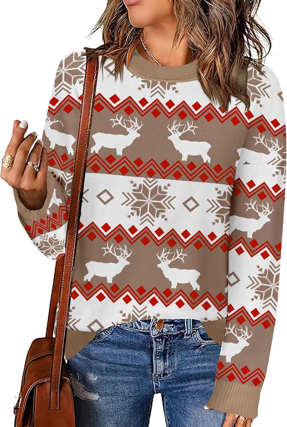 Zeagoo Womens Crewneck Pullover Sweater for Fall and Winter