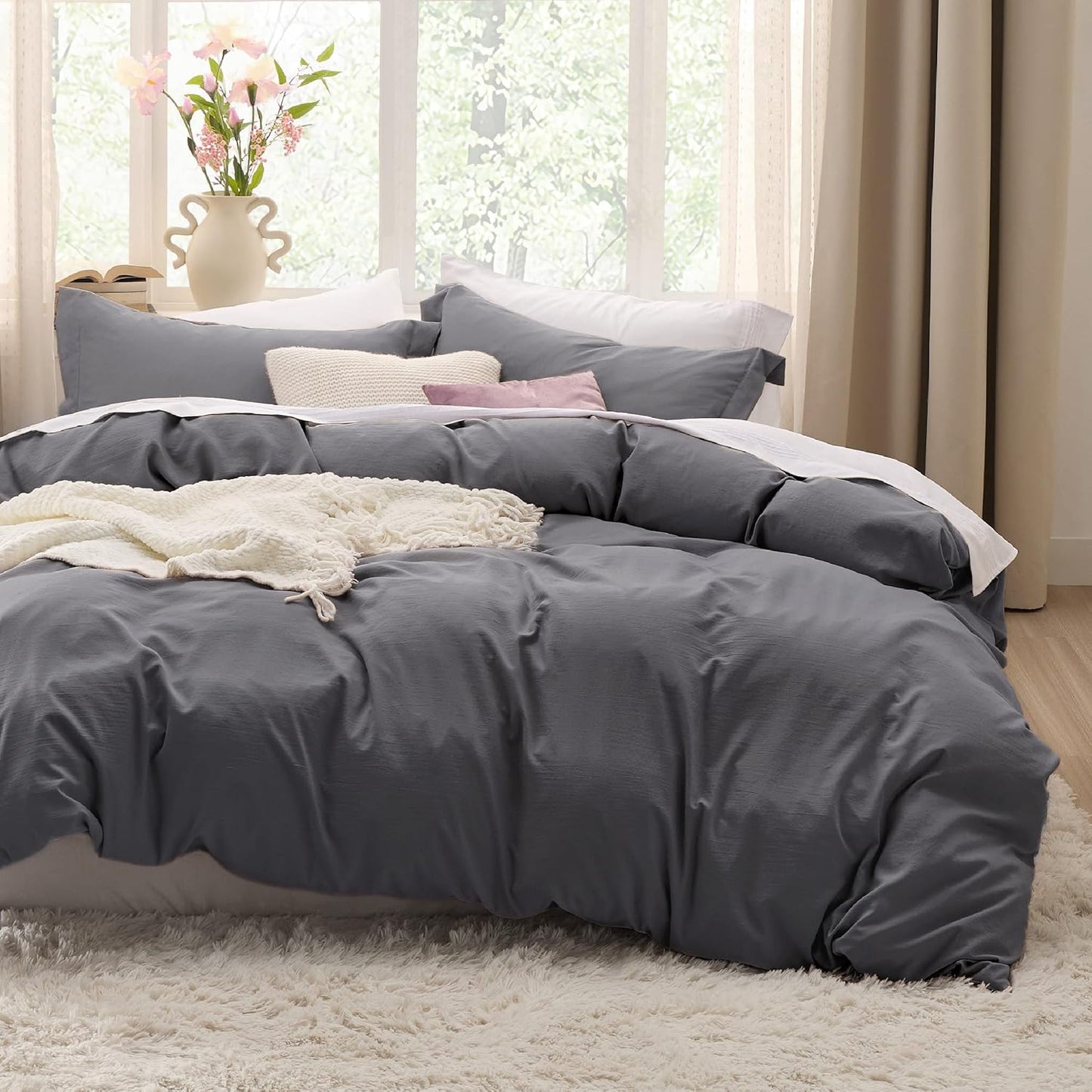 Bedsure Dark Grey Duvet Cover Set for Twin and Twin XL Beds