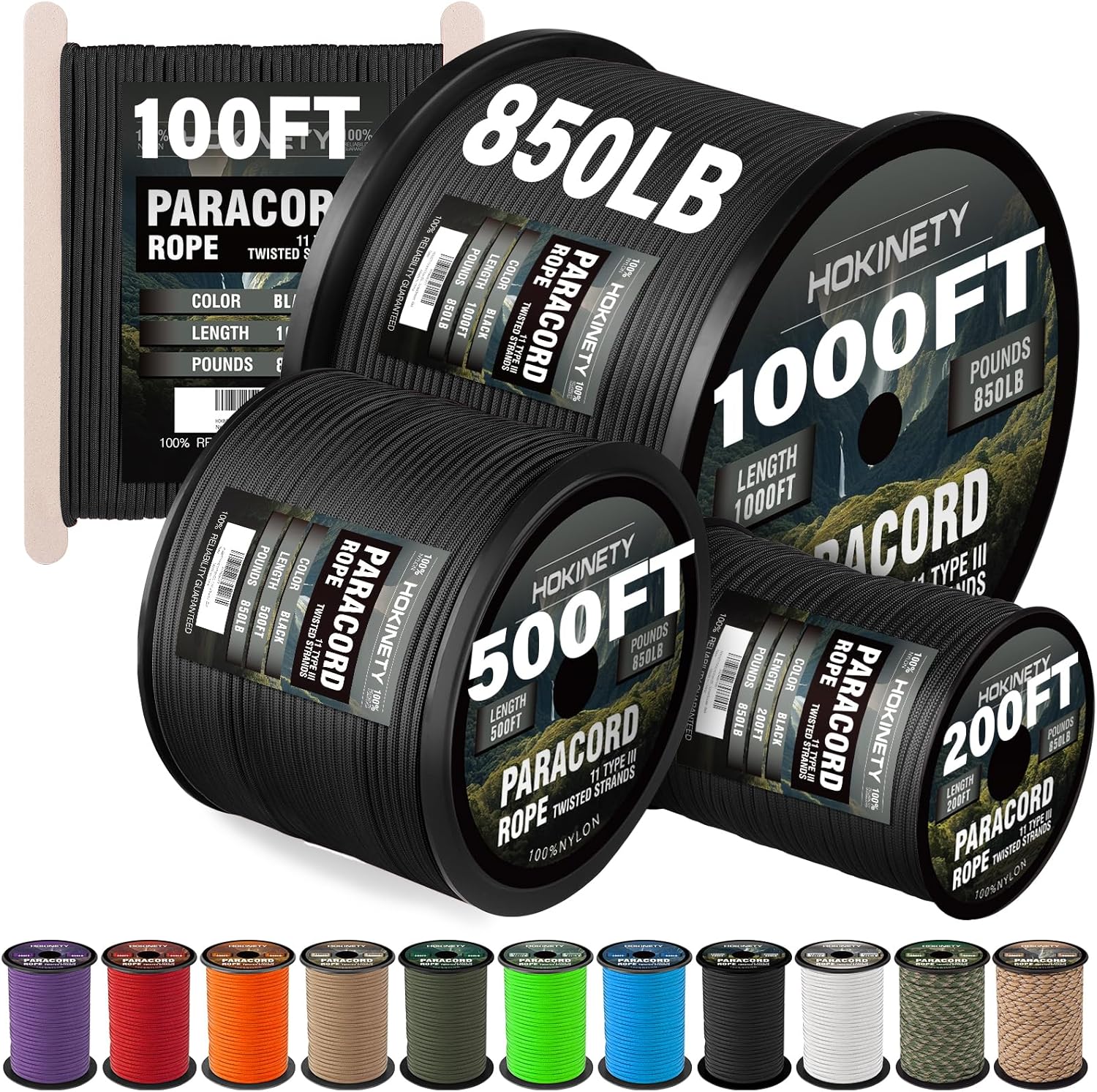 HOKINETY 850lb Paracord Rope - For Crafting to Survival - 4MM Strong