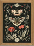 Vintage Framed Moth Wall Art 16x24in - Textured Floral Vintage
