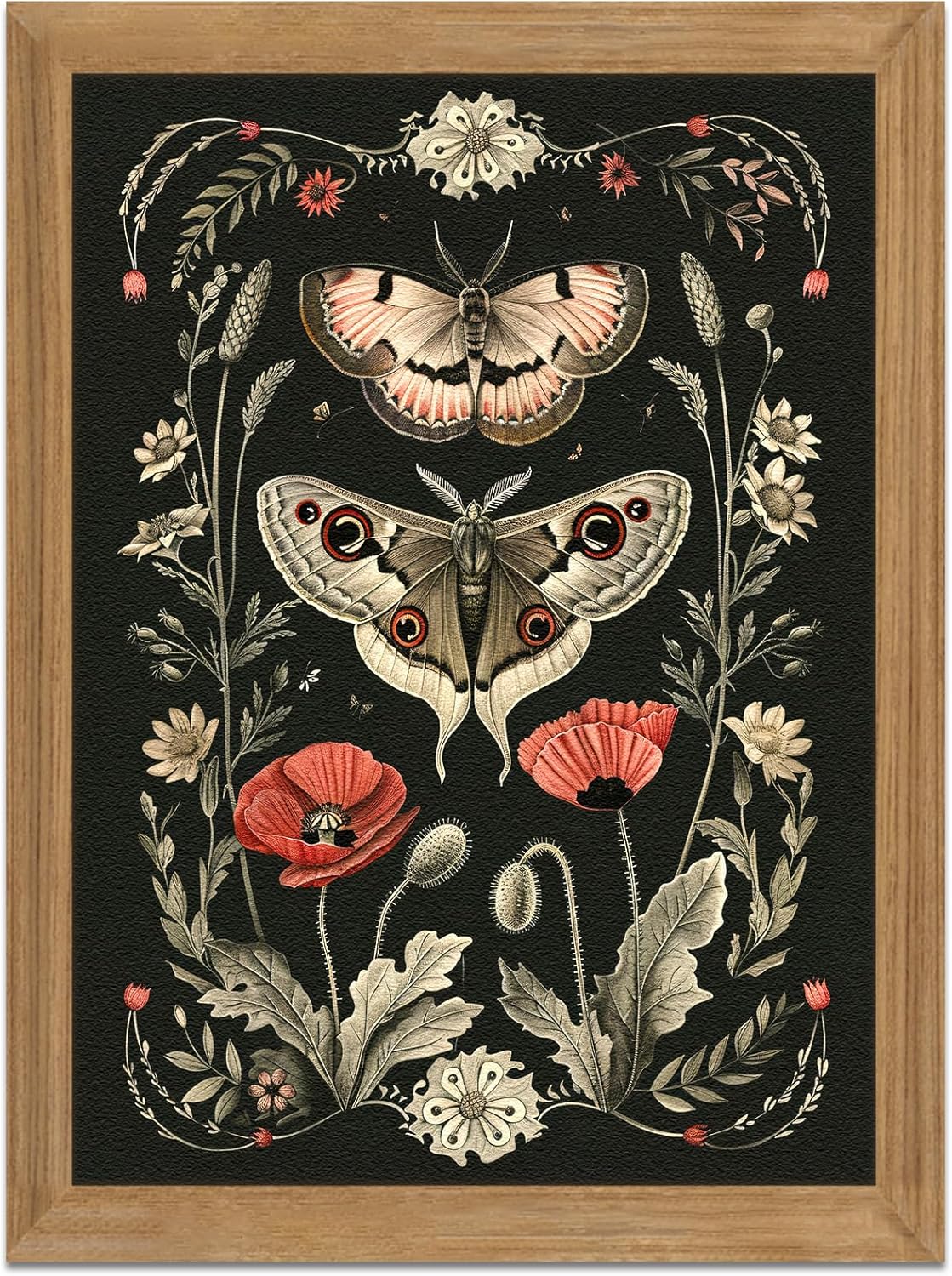 Vintage Framed Wall Art with 3D Textured Moth Pictures