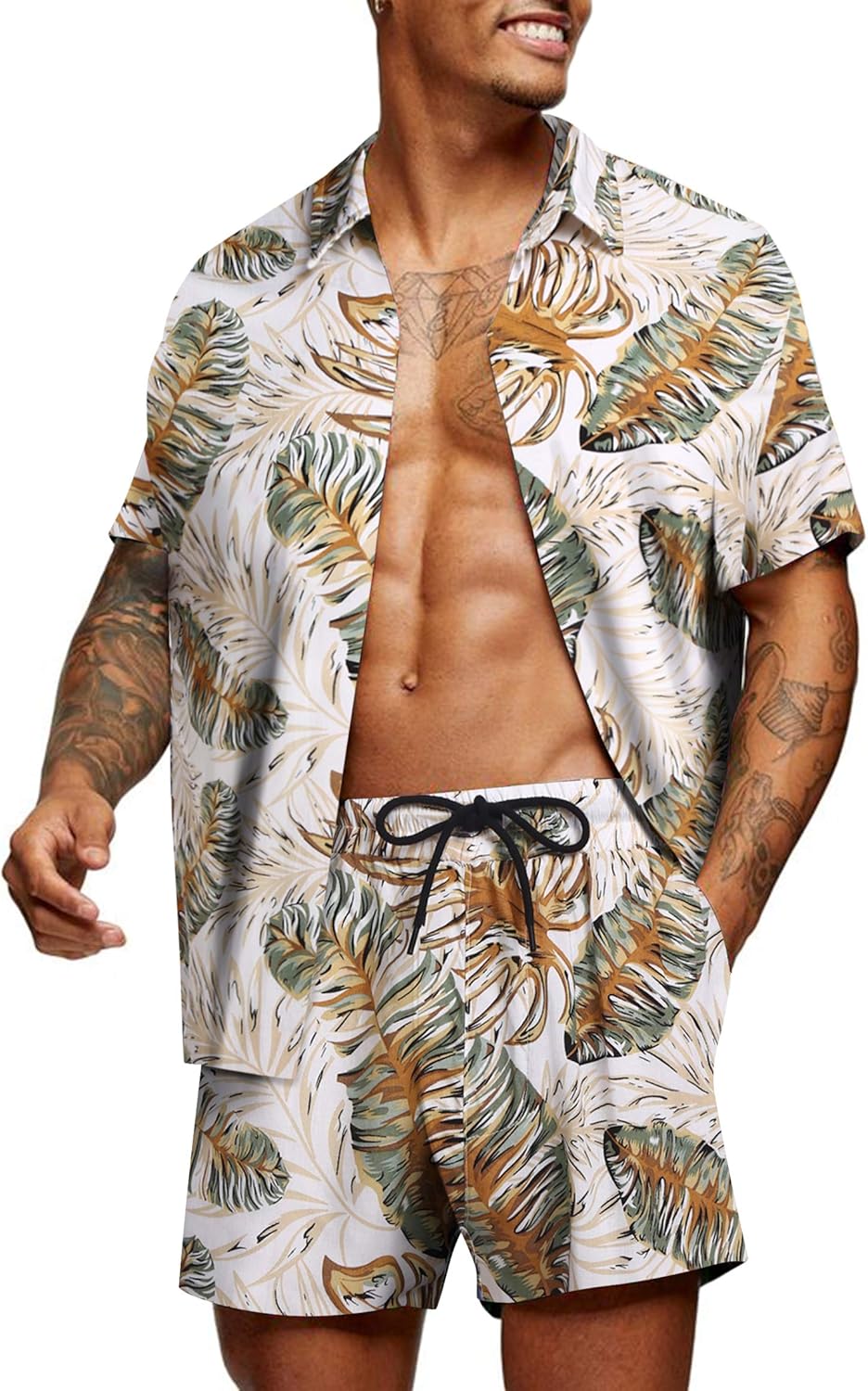 COOFANDY Men's Hawaiian Matching Set for Summer Beach Fun