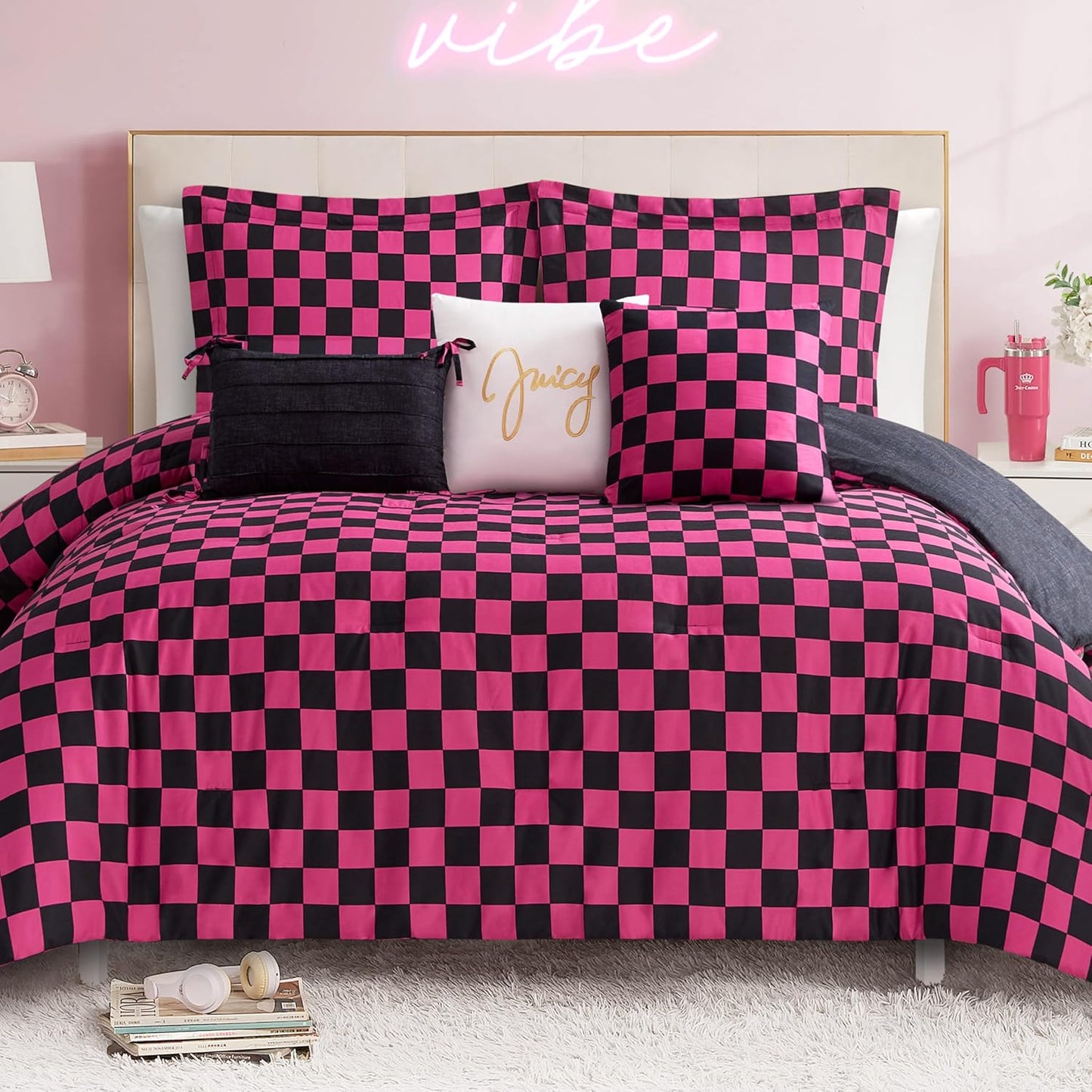 Juicy Couture Reversible Checkerboard Comforter Set for Style