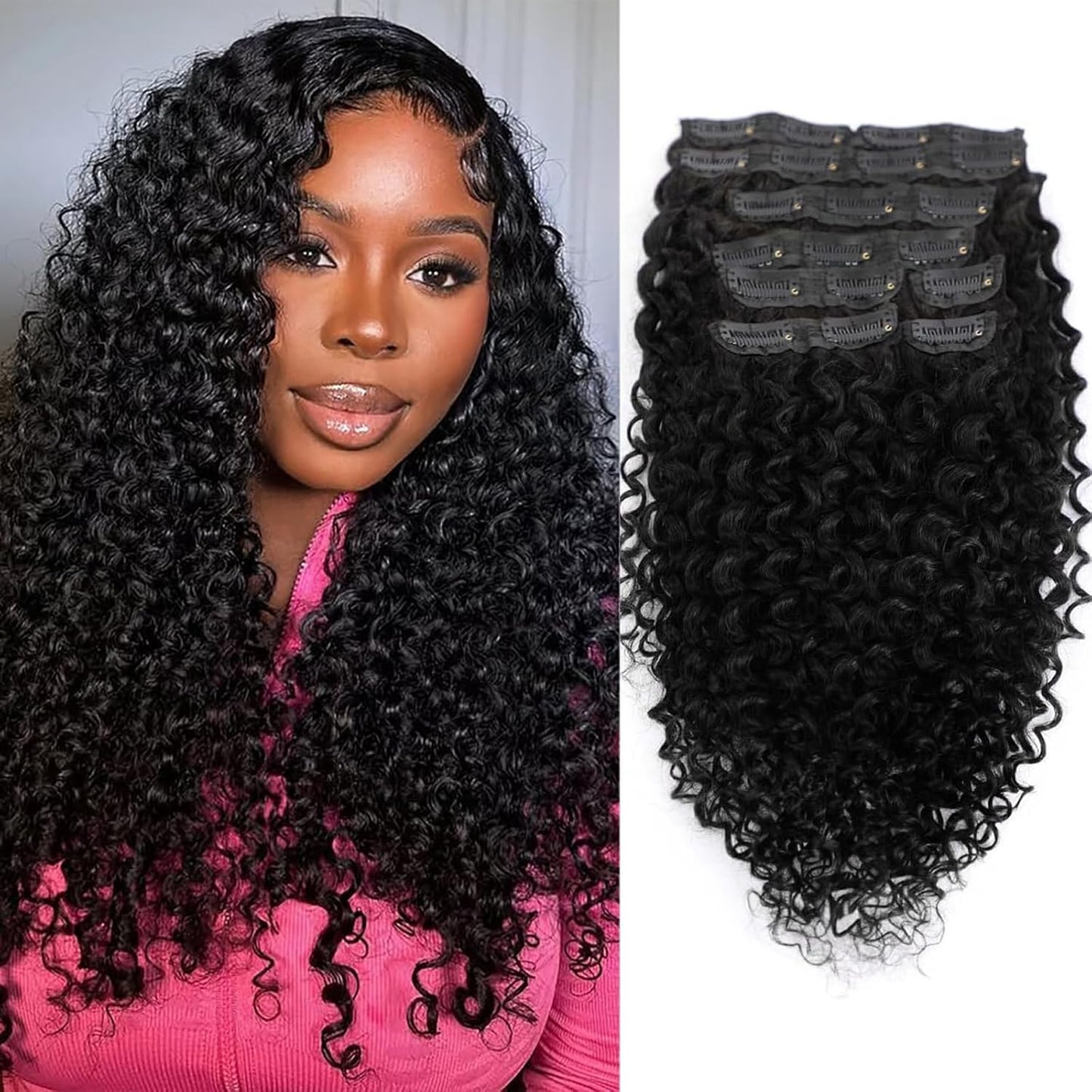 16 Inch Kinky Curly Clip Ins for Natural Black Hair Extensions