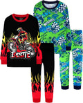 Boys Cotton Long Sleeve Pajama Set 4pc - Soft Breathable Sleepwear
