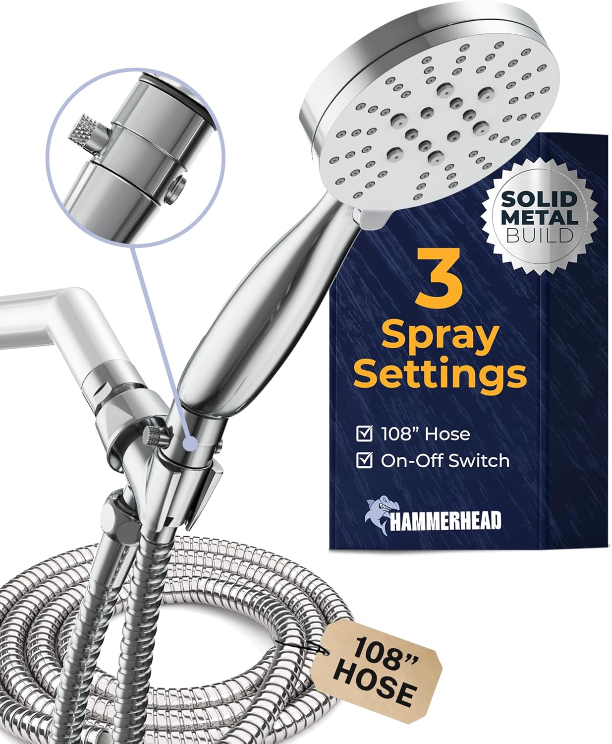 HammerHead Showers Solid Metal Handheld Shower Head with Hose