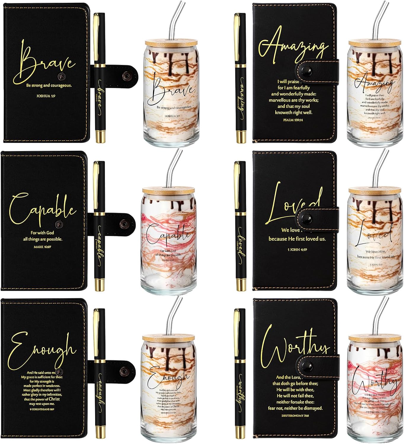 18 Pcs Christian Gift Set with Glass Cups, Journals, and Pens