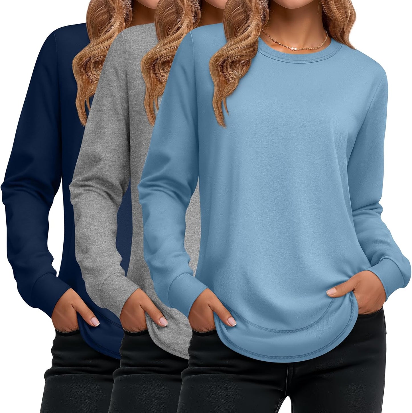 Ficerd 3 Pack Women's Long Sleeve Shirts for Casual Comfort