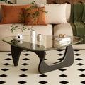 Transparent Glass Top Coffee Table with Wood Triangular Base - Mid