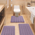 Striped Lavender Bathroom Rug Set 3 Piece - Plush Chenille Comfort