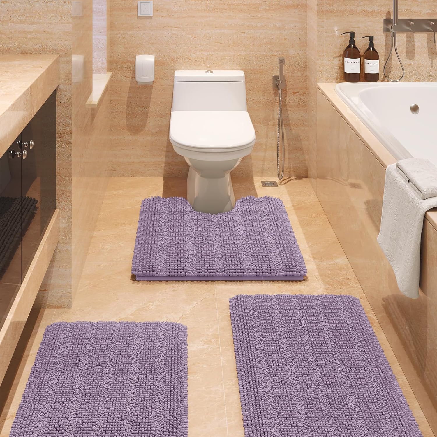 Ultra Soft Striped Lavender Bathroom Rug Set for Luxury Comfort