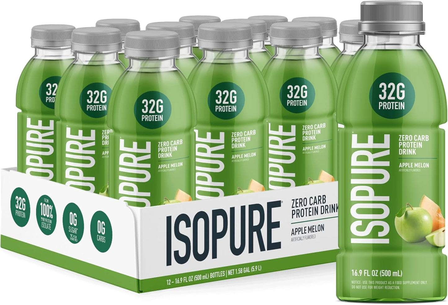 Isopure Zero Carb Protein Ready-to-Drink, Apple Melon Flavor