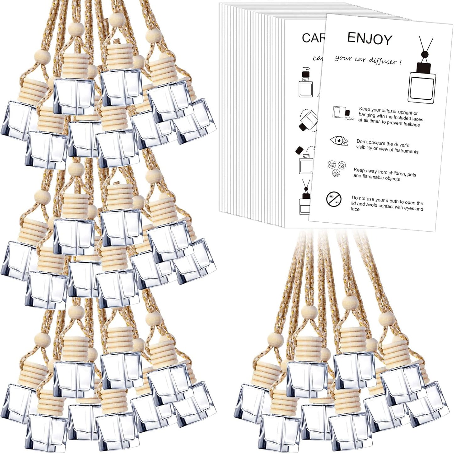 Hanging Car Air Freshener Bottles - 100 Sets with Instructions