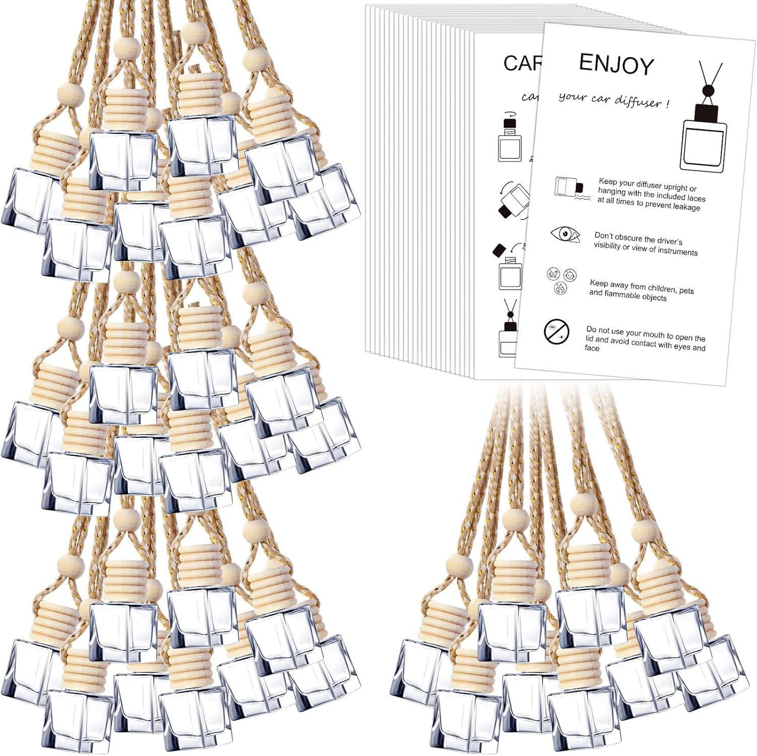 Hanging Car Air Freshener Bottles - 100 Sets with Instructions