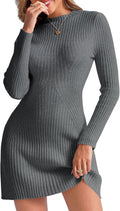 Womens Long Sleeve Sweater Dress Bodycon Crew Neck - Slim Knit Mini