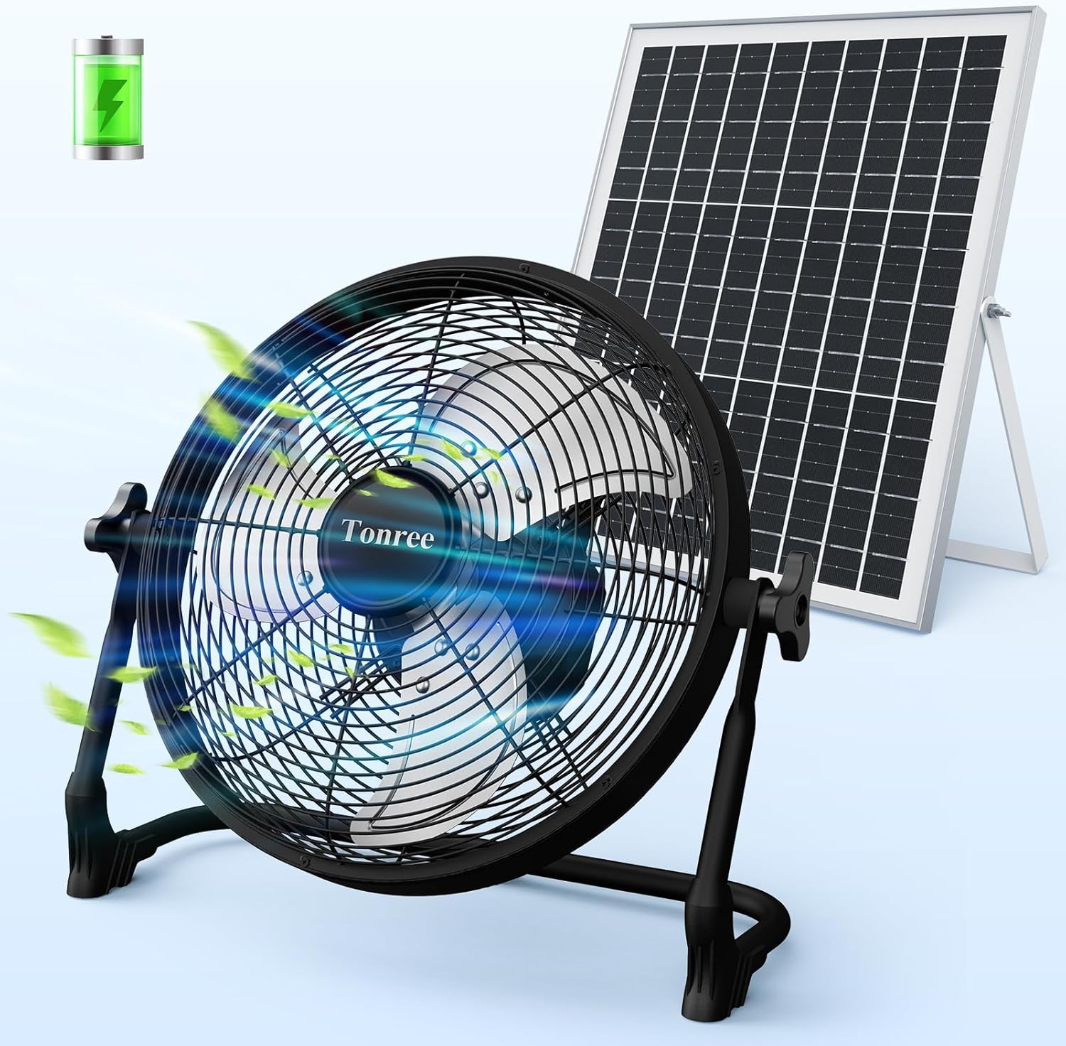 TONREE Portable Rechargeable Solar Fan - Quiet & High-Airflow - 60H Runtime