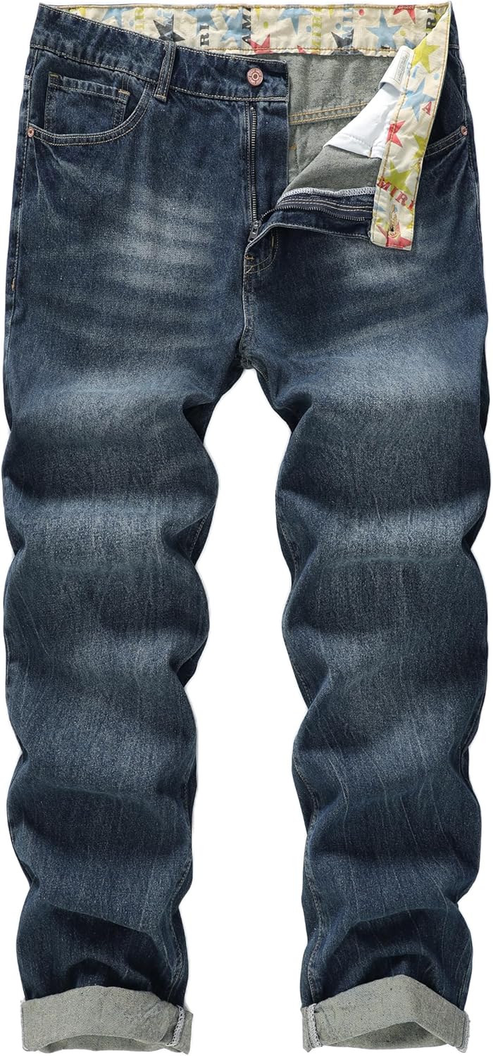Men's Non-Stretch Regular Fit Straight-Leg Denim Pants Jeans