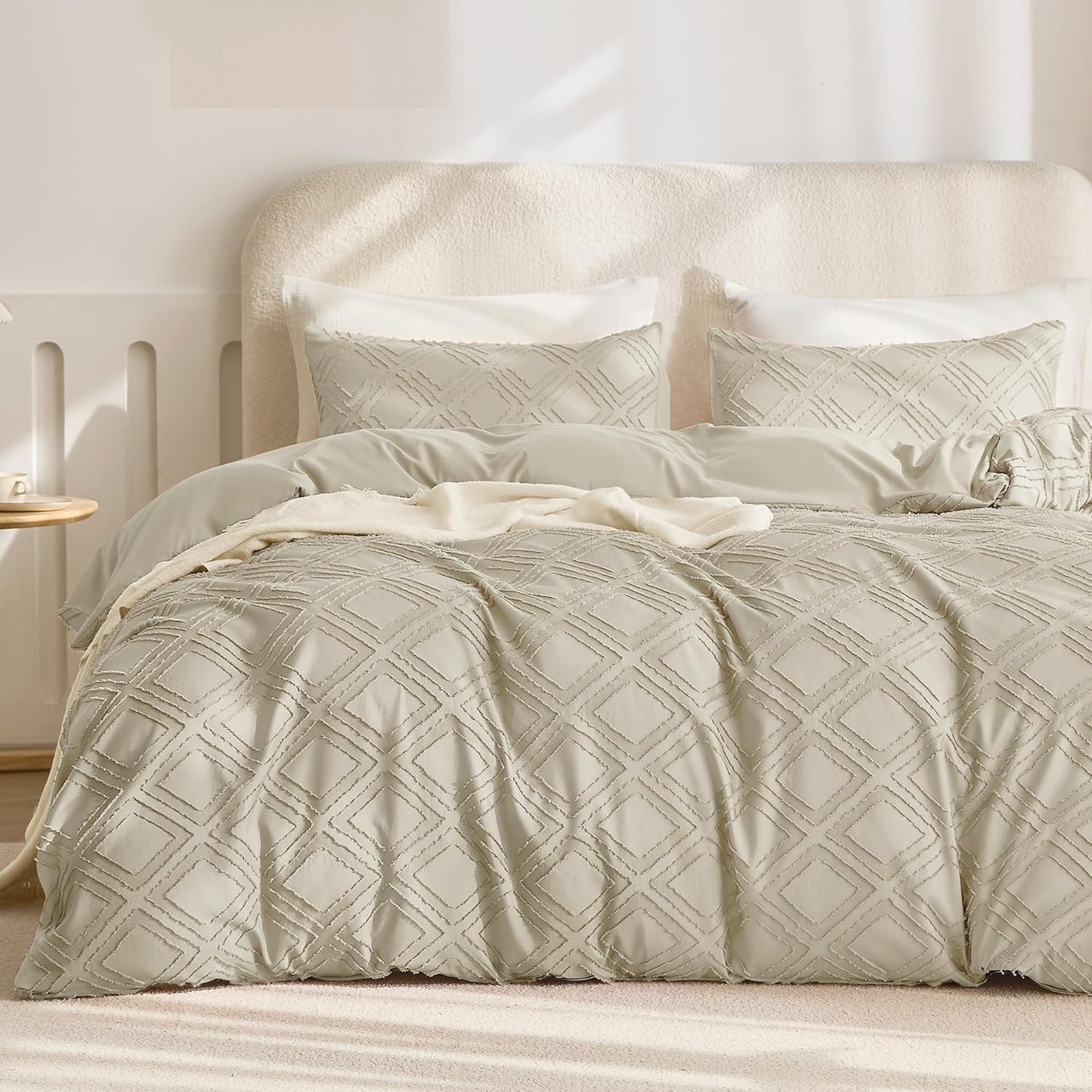 JELLYMONI Twin Duvet Cover Set in Light Khaki - Boho Style