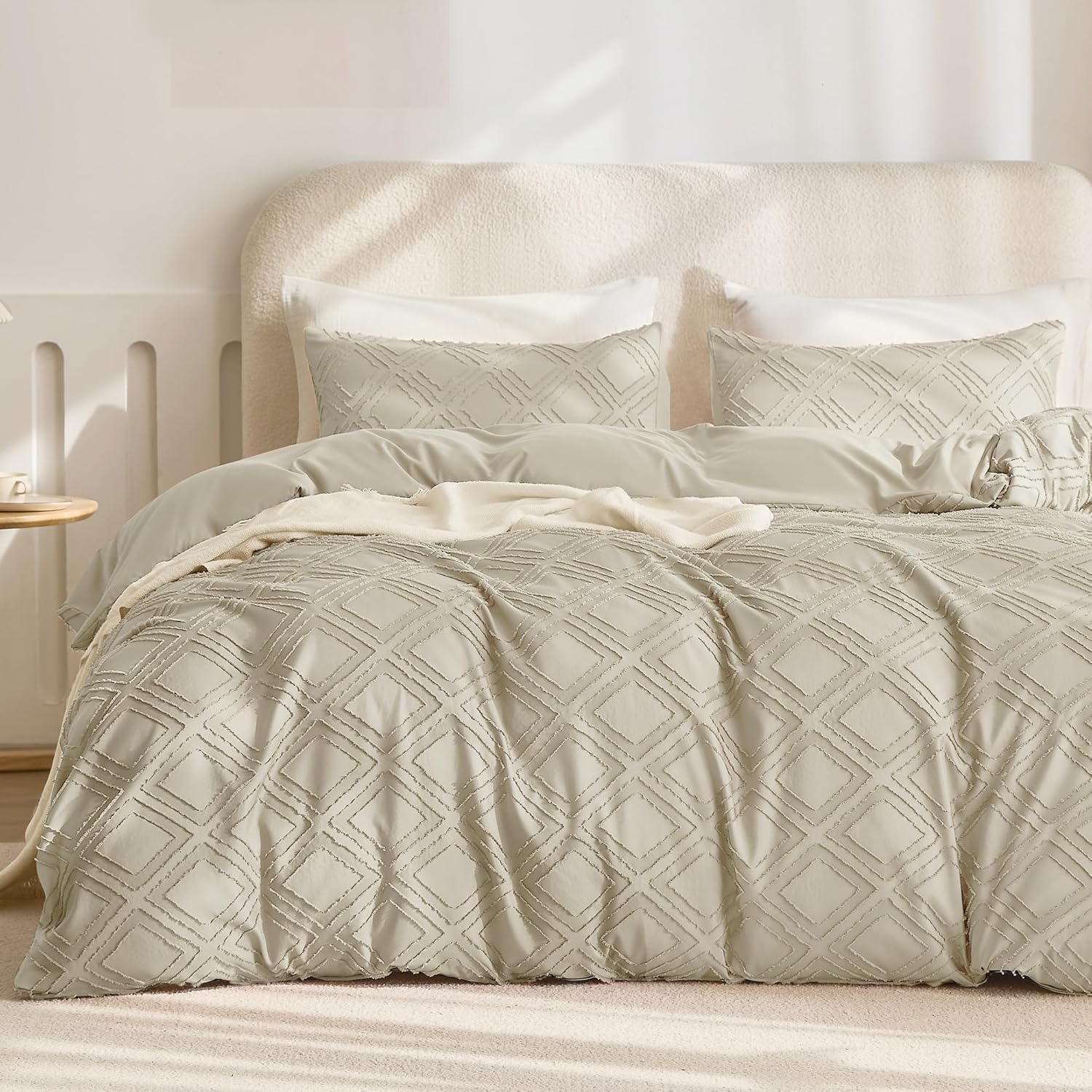 JELLYMONI Twin Duvet Cover Set in Light Khaki - Boho Style