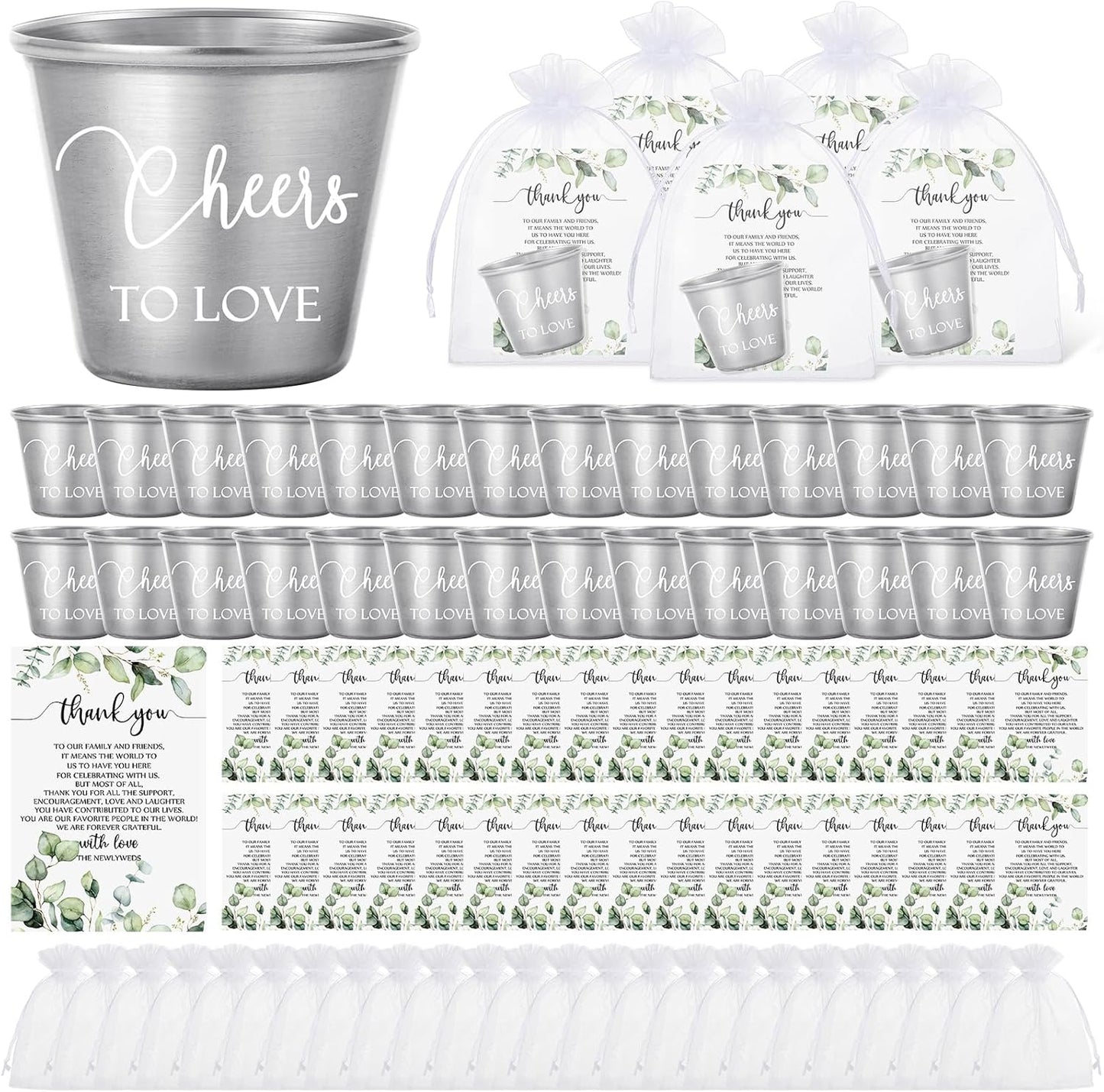 100 Set Wedding Favors Bulk Stainless Steel Shot Glasses Gifts