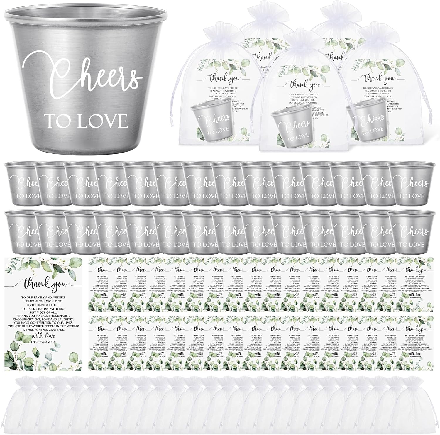 100 Set Wedding Favors Bulk Stainless Steel Shot Glasses Gifts